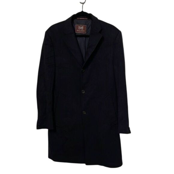 Hickey Freeman Black Pinstripe Wool Cashmere Classic Overcoat Mens 40R - Picture 1 of 10